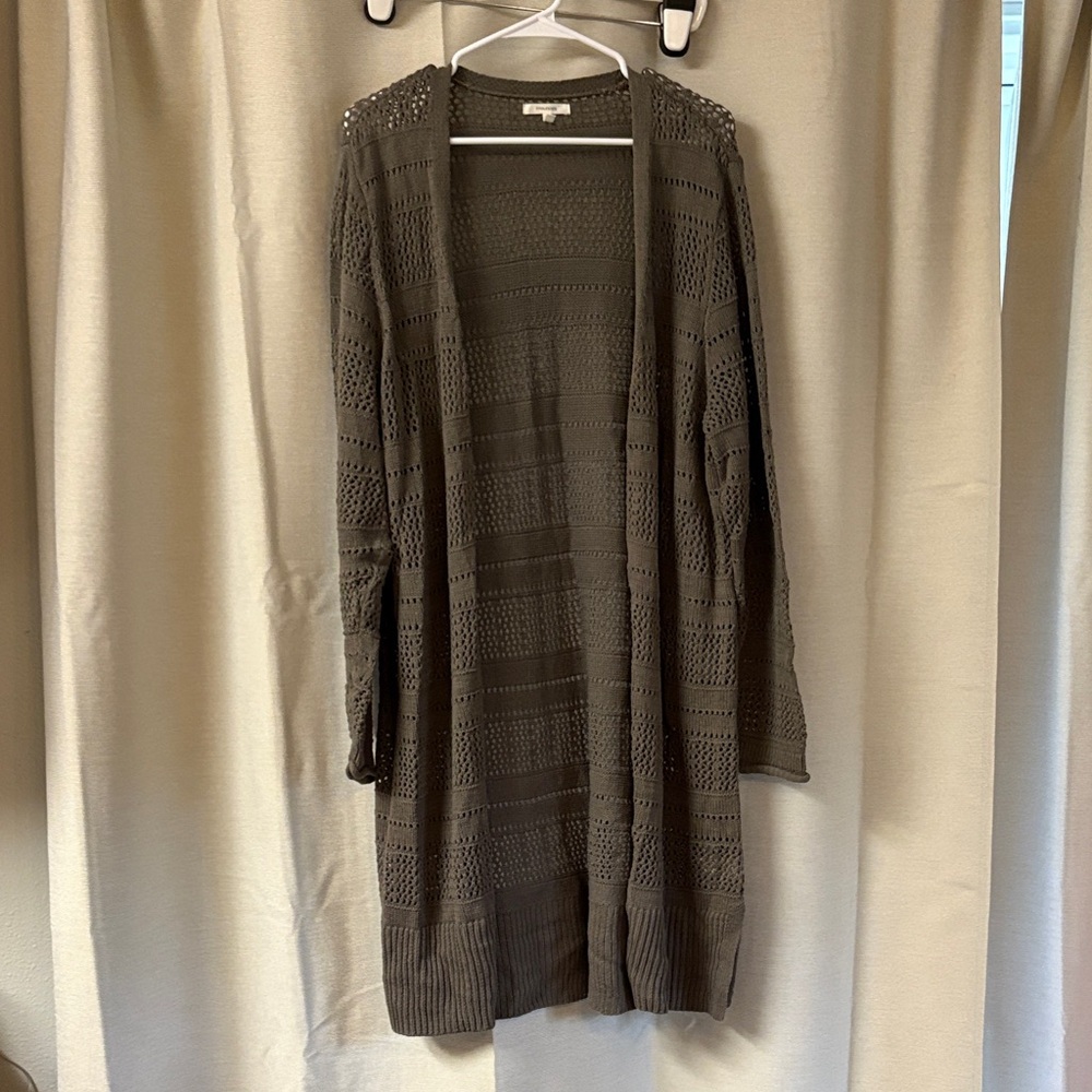 Maurices Khaki Green Open Knit Cardigan